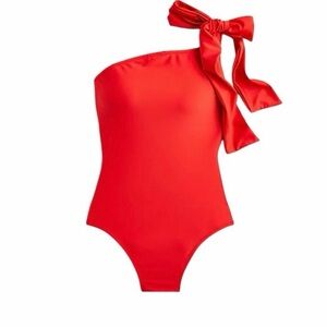 J. Crew Red One-Shoulder Bow Tied One Piece